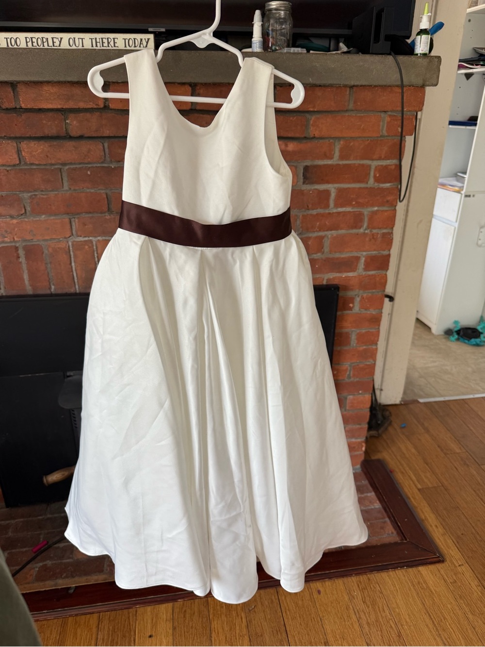 Azazie White Flower Girl Dress with Brown Sash